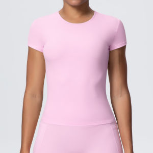 Woman Solid Color Workout Top T-Shirt Quick Drying Breathable Short Sleeve Gym Sports Running Slim Casual Yoga Top Clothing