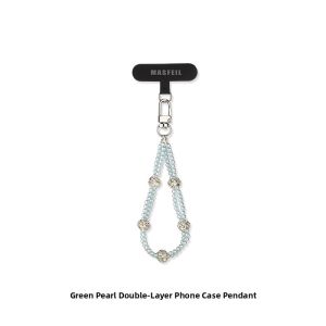 MASFEIL | Green Pearl Short Phone Strap Womens Style Anti-Loss Luxury Sensation Mobile Phone Pendant Accessory Suitable For Apple 16