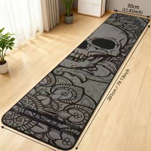 VIKAMA Dark Skull Dart Training Mat Non-Slip Long Throwing Line Floor Mat Dorm Carpet for Boys Darts Room Bar Decoration