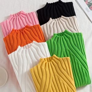 Ladies Knitted Tops Autumn Solid Color Half Turtleneck Knitwear Long Sleeve Tops Sweaters Women