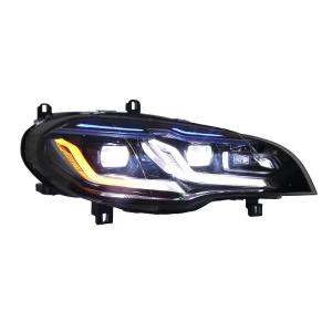 Cụm Đèn Pha LED Projector Độ Cho BMW X5 E70 2007-2013 với Mắt Thiên Thần Xanh DRL và Xi Nhan