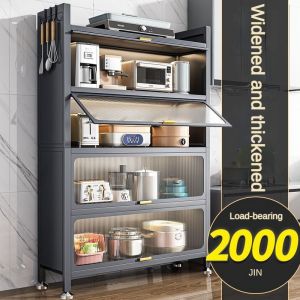 Multifunction Dust-Proof Kitchen Cabinet Rack Microwave Oven Cabinet Kitchen Storage Racks Shelf With Doors