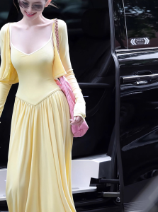 DANTING | Spring Elegant Two-piece Set Yellow Sleeveless Dress