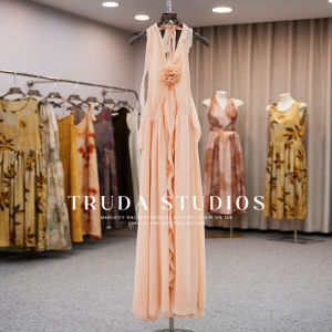 Elegant A-Line Dress French Luxurious Gentle Style Beautiful Beach Vacation Orange Bellflower Summer Tea Break Elegant Atmosphere