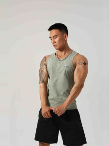 เสื้อกั๊กแขนกุดผ้าฝ้ายลินินแห้งเร็วสไตล์อเมริกันสำหรับผู้ชาย ชุดกีฬาฟิตเนส ชุดบาสเก็ตบอล ชุดฝึกซ้อม ผ้าฝ้ายลินิน แห้งเร็ว แขนกุด ทรงสลิมฟิต