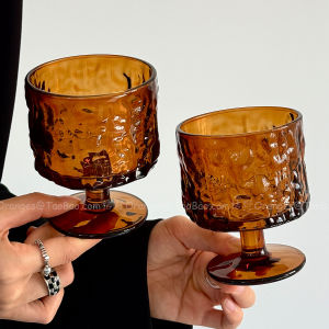 Retro Design High Foot Glass Cup Vintage Beer Cup Coffee Cup Juice Cup Creative Amber Glass Drinkware Universal round Shape