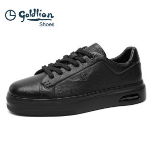 Goldlion Mens Casual Shoes Fall New Deer Skin Breathable Lightweight Shock Absorption Air Cushion Black Low Top Sneakers