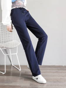 Pure Cotton Fleece Lined Straight Leg Sport Pants for Women Autumn Winter High School Students Casual Pants Slimming Effect