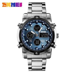 COD - Jam Tangan Pria SKMEI 1389 Stainless Kasual Millenial Watch Tahan air Analog Digital Triple Time Quartz