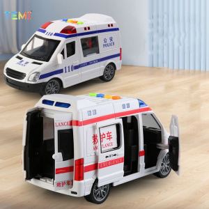 TEMI ambulance Police Car 120 metal alloy toy car model die-casting car boy and child simulation sound and light effect toy