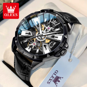 OLEVS 7051 Đồng Hồ Thời Trang Nam Dây Da 30M Chống Nước HD Đồng Hồ Đeo Tay Cơ Tự Động Phát Sáng Với Màn Hình Lộ Xương