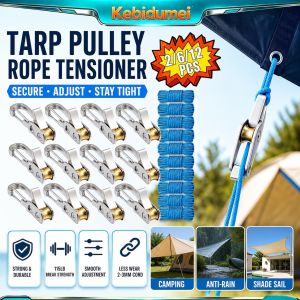 Rope Tying Tool And Tensioner with Roller Tensioner Heavy-Duty Retractable Buckle with Accessory Rope Suitable for Camping