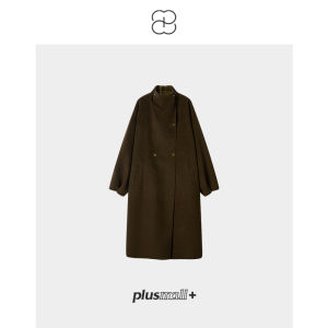 Elegant Retro Wide Checkered Wool Coat Dual Collar Style
