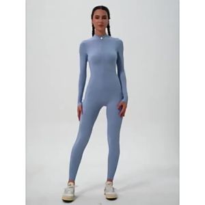 alo yoga ชุดจั๊มสูทโยคะสำหรับผู้หญิง สไตล์ยุโรปและอเมริกา ซิป ความรู้สึกเปลือย แขนยาว ชุดออกกำลังกายสูง