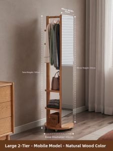 DONGMU | Moveable Oak Full Length Mirror With Coat Rack and Hat Stand