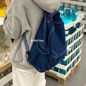 Wfei Korean Ins Style Mori Style Vintage Style Denim Canvas Large Capacity Student Casual All-Match Backpack
