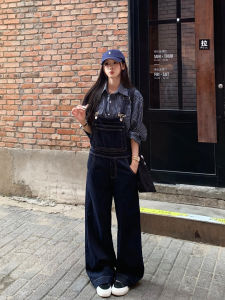Loose Wide Leg Denim Overalls Womens High Waist Trousers Comfortable Loose Fit Jeans Pants for Autumn Season
