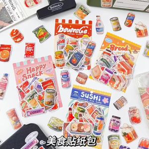 Foodie Sticker Bread Snack Sushi Stickers for Scrapbook Phone Case Sticker 原创美食乐园贴纸包水果零食小食物手账贴纸手机壳装饰素材手帐贴