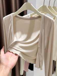 Modal Ice Silk Blouse for Women High Waist Short Strap Dress Beach Sun Protection Overcoat Viscose Fiber with Buttons