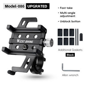 West Biking | WEST BIKING Bicycle Phone Holder Aluminum Alloy Quick Release Cycling Phone Stand Anti-Shake Unblock Button Durable Phone Cage