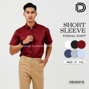 DESINCE Men Short Sleeve Shirt Smart Casual Plus Size Button Buttoned Slim Fit Kemeja Suit Shirt MT 006
