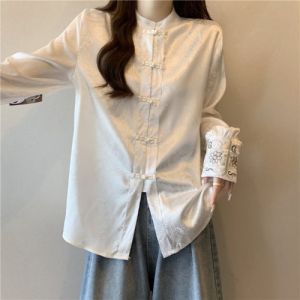 AIYITI | Plus Size Chinese Style Embroidered Long Sleeve Shirt 1pc