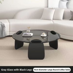 Circular Living Room Compact Tea Table Tempered Glass