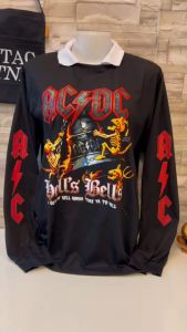 เสื้อโปโลแขนยาวคอปกสกรีนวินเทจเท่ๆเนื้อผ้าใส่สบายโทนดำ