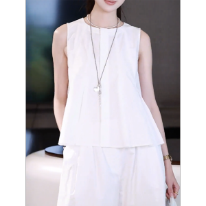 QINGNAER | French Style Sleeveless Pinched Back Tank Top Large Size Loose