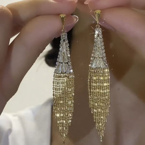 Luxurious Long Cross Tassel Earrings Zircon Alloy Geometric Pattern Womens Fashion Jewelry Fresh out New Earring Style