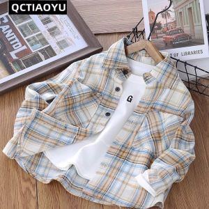 Boys Plaid Shirt Spring Autumn Wear Childrens Clothing Baby Toddler Kids Fashion Spring Boys Checkered Shirt Cotton Polyester Blend