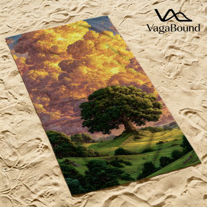 Giant Tree & Golden Clouds Luxury Beach Towels Crafted from Combed Cotton Plush and Absorbent Beach Towel or Pool Towels