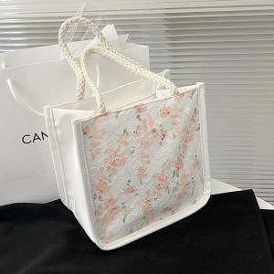 2023 New Fashion Floral Canvas Tote Bag Soft Surface Zipper Closure Casual Use Handbag for Students and Mothers