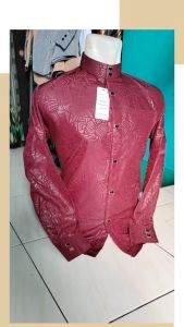 Kemeja Koko Sultan Embos Warna Marun Kancing Jepret Terbaru 2024