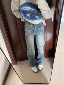 Quần Jeans Ống Rộng Cạp Cao Phong Cách Mỹ Quần Dài Ôm Dáng Mùa Xuân Thu Đông Quần Dài Thường Ngày Cho Nữ