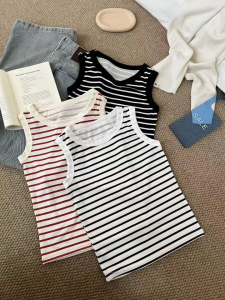 B1T1 Womens Off-Shoulder Vest Classic Line Design Padded Short Round Neck Sleeveless Shirt