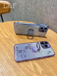 Case for Samsumg Galaxy A55 A35 Galaxy M55 M55s Galaxy M35 Galaxy C55 Gradient Glitter Rose Soft Silicone Back Cover with Ring Stand or Lanyard Drop-proof Shockproof Protective Cover