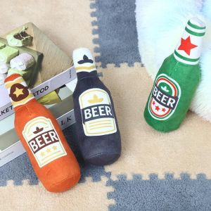 Funny Plush Dog Toys Beer Bottle Shaped Small Large Dogs Squeak Sound Clean Teeth Chew Toy Pets Interactive Playing Supplies