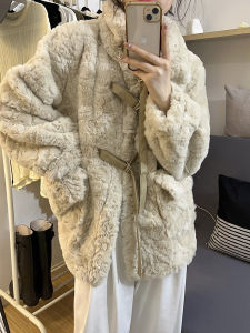2025 New Ins Style Thickened Young Fashionable Rabbit Fur Coat Womens Outerwear Korean Commute Style Long Sleeve Coat