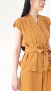 [Voucher 15% MOV 199K cap 100K  Áo kiểu nữ HeraDG thiết kế cổ vát chèo tay chờm kèm đai áo thanh lịch chất tuytsi cao cấp STBC3028A