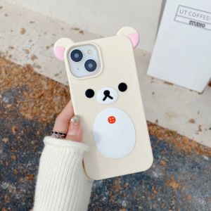Ốp Điện Thoại Silicon Mềm Rilakkuma Cao Cấp Màu Trơn Chống Sốc Cho iPhone 16 Pro Max 14 11 12 13 15 Pro Max