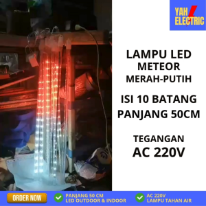 LAMPU LED METEOR WARNA MERAH PUTIH 10 BATANG PANJANG 50CM WATER PROOF LED TAHAN AIR  - YAH ELECTRIC