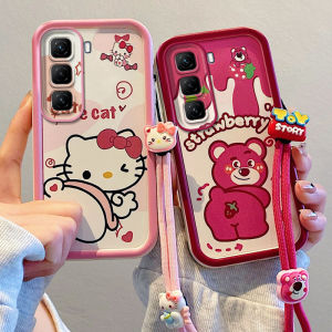 New Phone Case Infinix Hot 50 Pro + Tecno POP 9 8 7 Pro Plus 4G Ins Creative Fashion Cappy Strawberry Bear Frog All Inclusive Protection Casing with Lanyard 2024