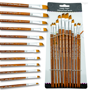 ชุดแปรงทาสีศิลปินแบบมุม 12 ชิ้นระดับพรีเมียม - ขนแปรงไนลอนที่ทนทานเป็นพิเศษสำหรับสีอะคริลิก สีน้ำ สีน้ำมัน และการเพ้นท์ร่างกาย