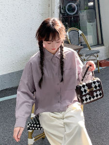 เสื้อเชิ้ตทำงานสีม่วง ทรงหลวม ทรงเข้ารูป แขนยาว คอโปโล ผ้าฝ้าย 100% ฤดูใบไม้ร่วง 2024 เสื้อเชิ้ตผู้หญิงจาก Art Wild Series