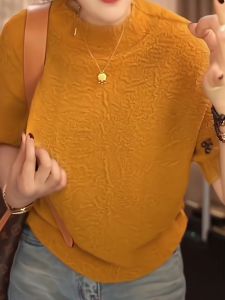 Fashionable Knitted Short Sleeve T-Shirt Womens Spring Summer New Arrival Elegant Casual Wear Wrap Style  Shape Sandal