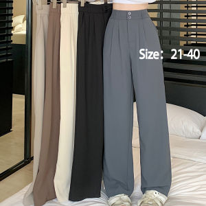 Size 21-40 New Plain High Waist Ladies Straight Wide Leg Full Length Suit Pants