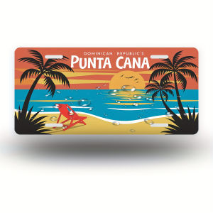 Punta Cana Cộng Hòa Dominica Biển Hiệu Bãi Biển Cổ Điển Nghệ Thuật Treo Tường Bằng Kim Loại Phẳng 2D Với Cây Cọ Trang Trí Nhà Cửa Nhiệt Đới Bền Bỉ