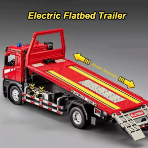1:24 Electric Flatbed Trailer Cement Pump Truck Model Toys Diecast Alloy Car Doors Opened Sound Light Vehice Childrens Boy Gift