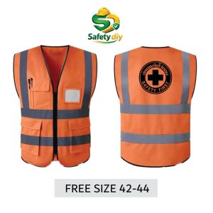 เสื้อกั๊กสะท้อนแสง สกรีน ปลอดภัยไว้ก่อน (Safety first) ผ้าโพลีเอสเตอร์ 100% พร้อมส่งจากไทย